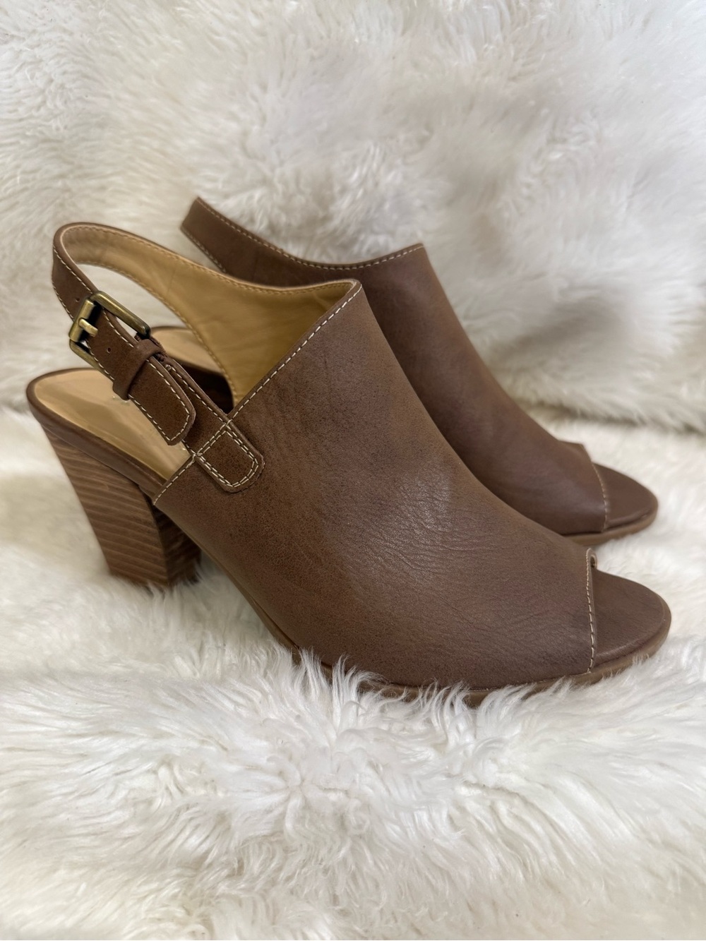 Naturalizer N5 Comfort Brown Peep Toe Slingback Heels Size 6M NWT
